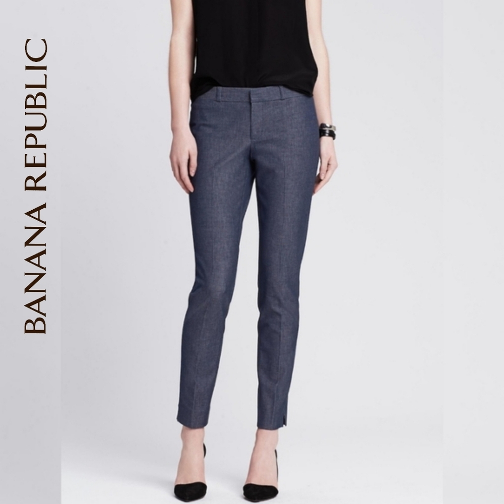 Sz 2 Banana Republic Sloan-Fit Textured Chambray Slim Ankle Pant